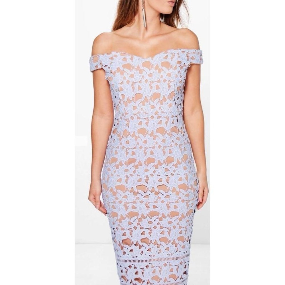 Boohoo Lacey off the shoulder midi‎ dress size 8